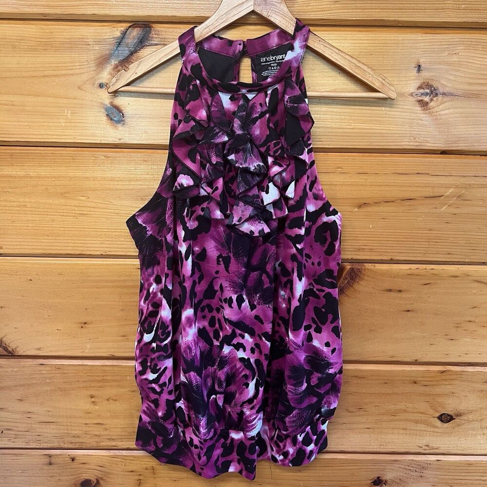 Lane Bryant Sleeveless Multicolored Lined Leopard top with ruffles Blouse 18